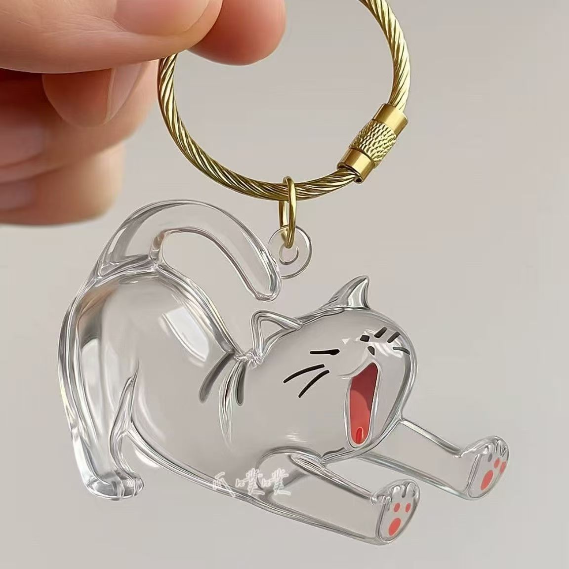Transparent Resin Cat Keychain – Golden Tabby Design, Handcrafted Animal Pendant for Bag or Car Keys - PhotoMoonLamp
