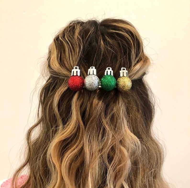 Christmas ornament hair clip barrette, holiday or ugly sweater party accessory