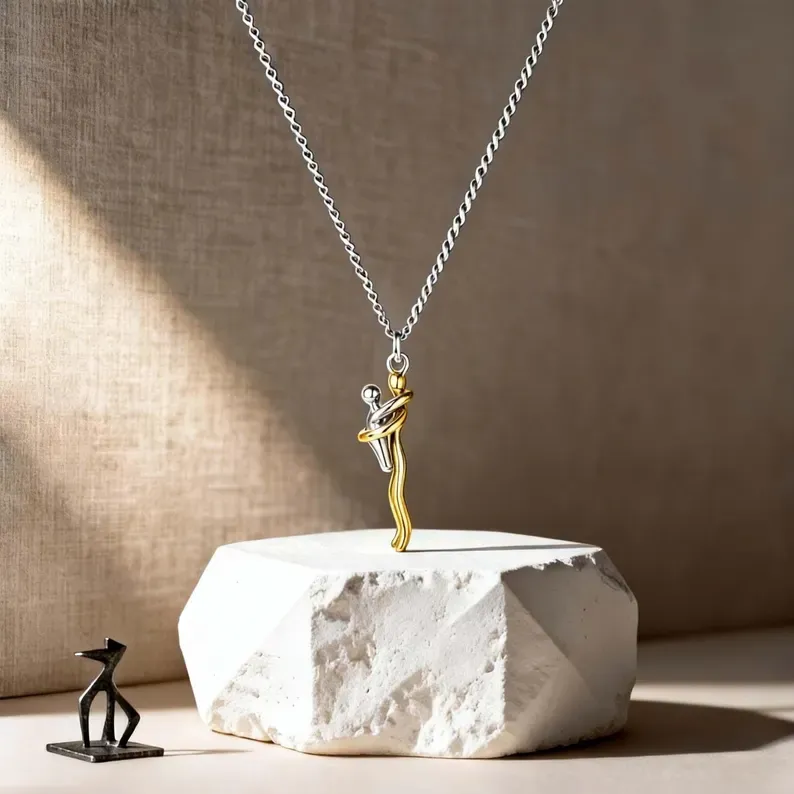 Mother Child Hug Necklace - Two Tone Embrace Pendant Jewelry Gift,Gift for her, Gifts,Mother's Day Gift