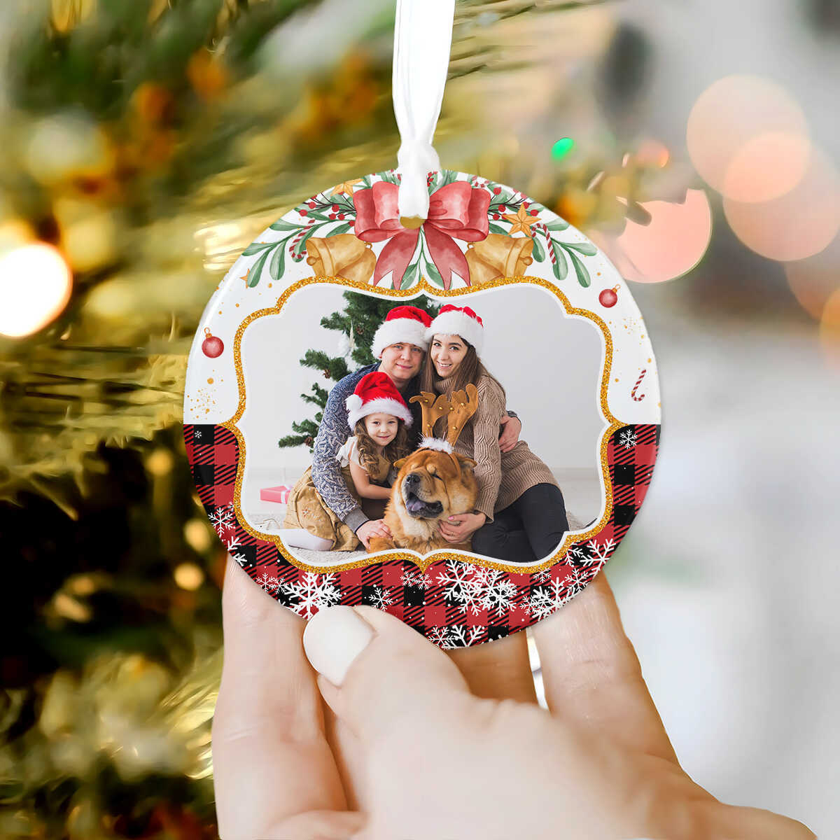 Personalized Family Photo Christmas Ornament, Family Pet Ornament with Picture, Custom Christmas Ceramic Ornament Gift Ideas