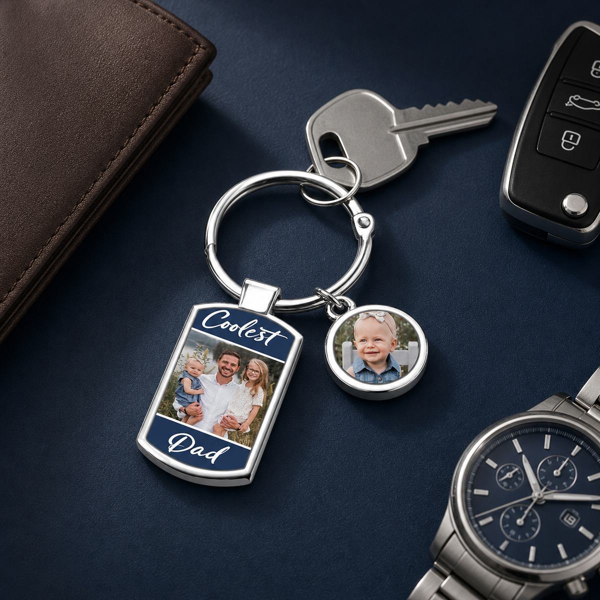 Personalized Coolest Dad Photo Keychain – Custom Picture Charms Keyring Gift for Dad from Kids, Father's Day Memory Keepsake