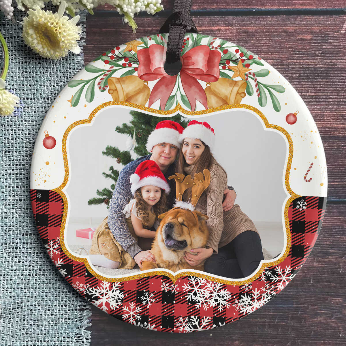 Personalized Family Photo Christmas Ornament, Family Pet Ornament with Picture, Custom Christmas Ceramic Ornament Gift Ideas