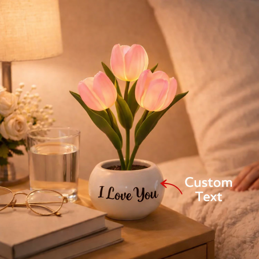 Personalized Tulip Night Light – Custom Engraved Flower Lamp, Dimmable Romantic LED Table Lamp Gift for Mom, Wife, Girlfriend