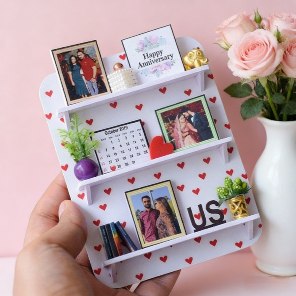 Custom Photo & Date Acrylic Mini Wall Shelf Heart-Patterned Multi-Tiered Display Decor