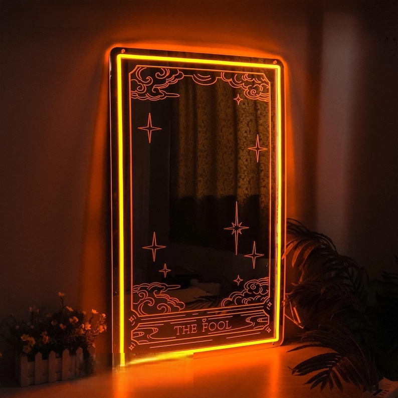 The Fool Tarot Mirror Light Sign: Witchy Room Decor