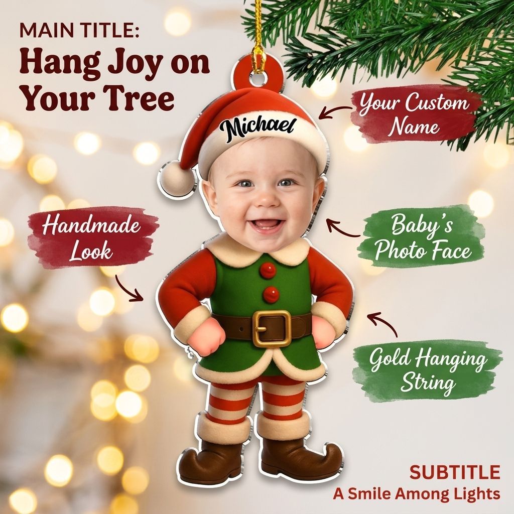 Custom Photo Baby Christmas Ornament for New Parents • Little Elves - Personalized Acrylic Ornament - PhotoMoonLamp