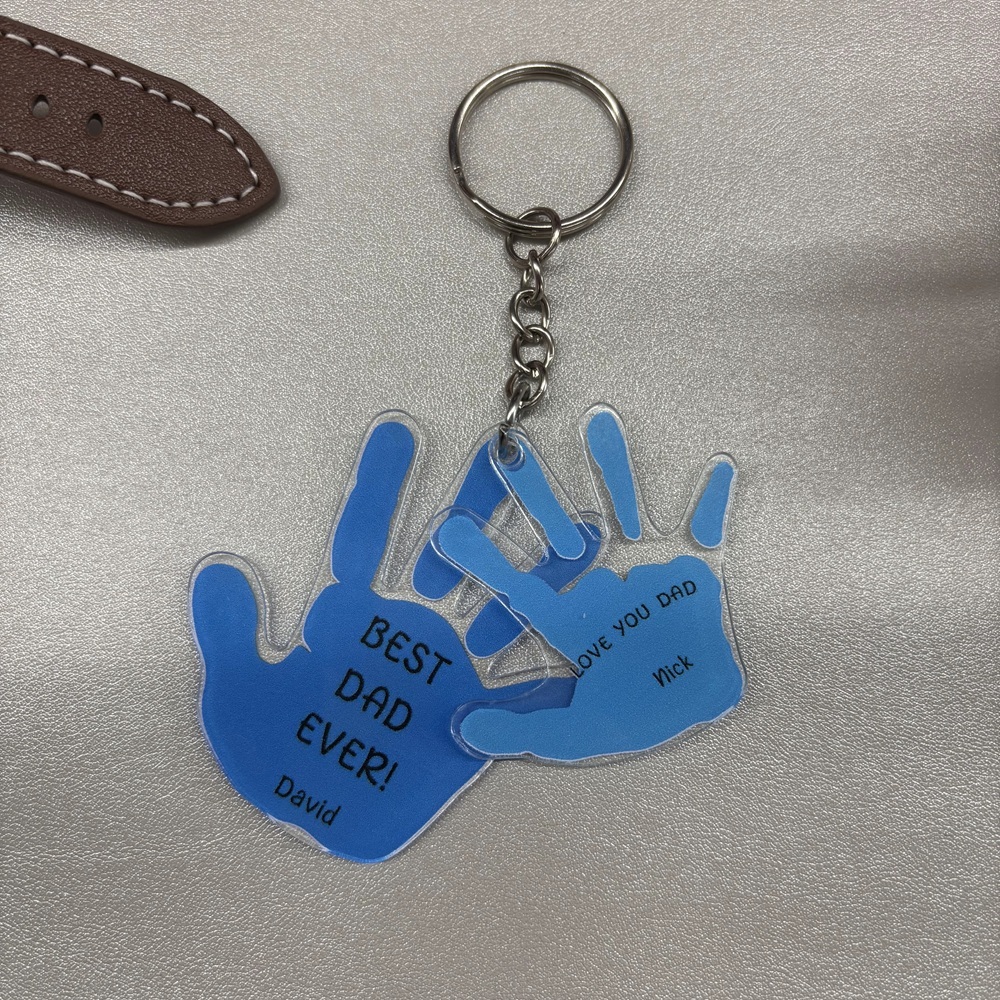 Father's Day Gift Customized Name Palm Print Keychain Engraved with Unique Love