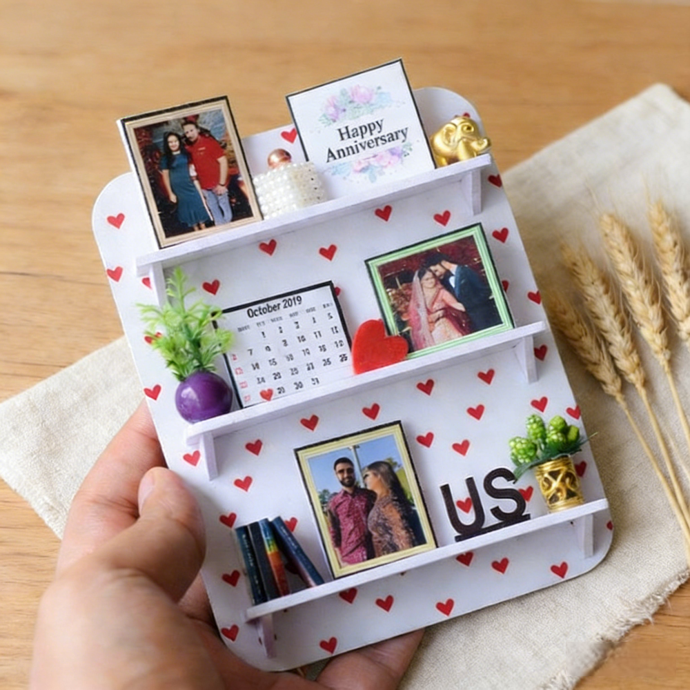 Custom Photo & Date Acrylic Mini Wall Shelf Heart-Patterned Multi-Tiered Display Decor