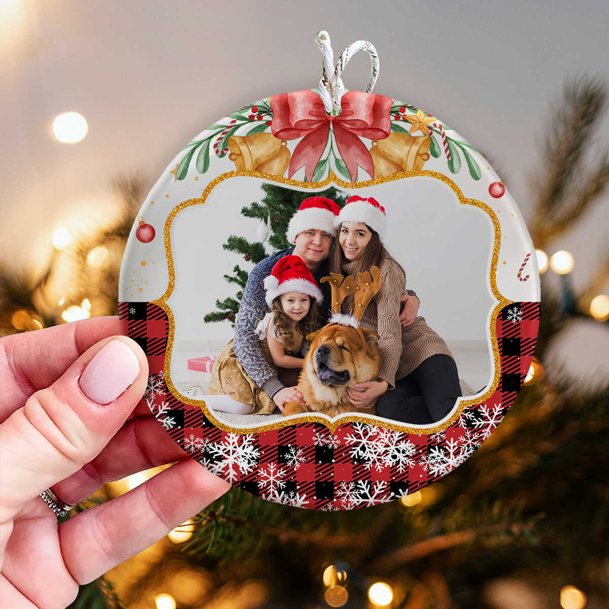 Personalized Family Photo Christmas Ornament, Family Pet Ornament with Picture, Custom Christmas Ceramic Ornament Gift Ideas