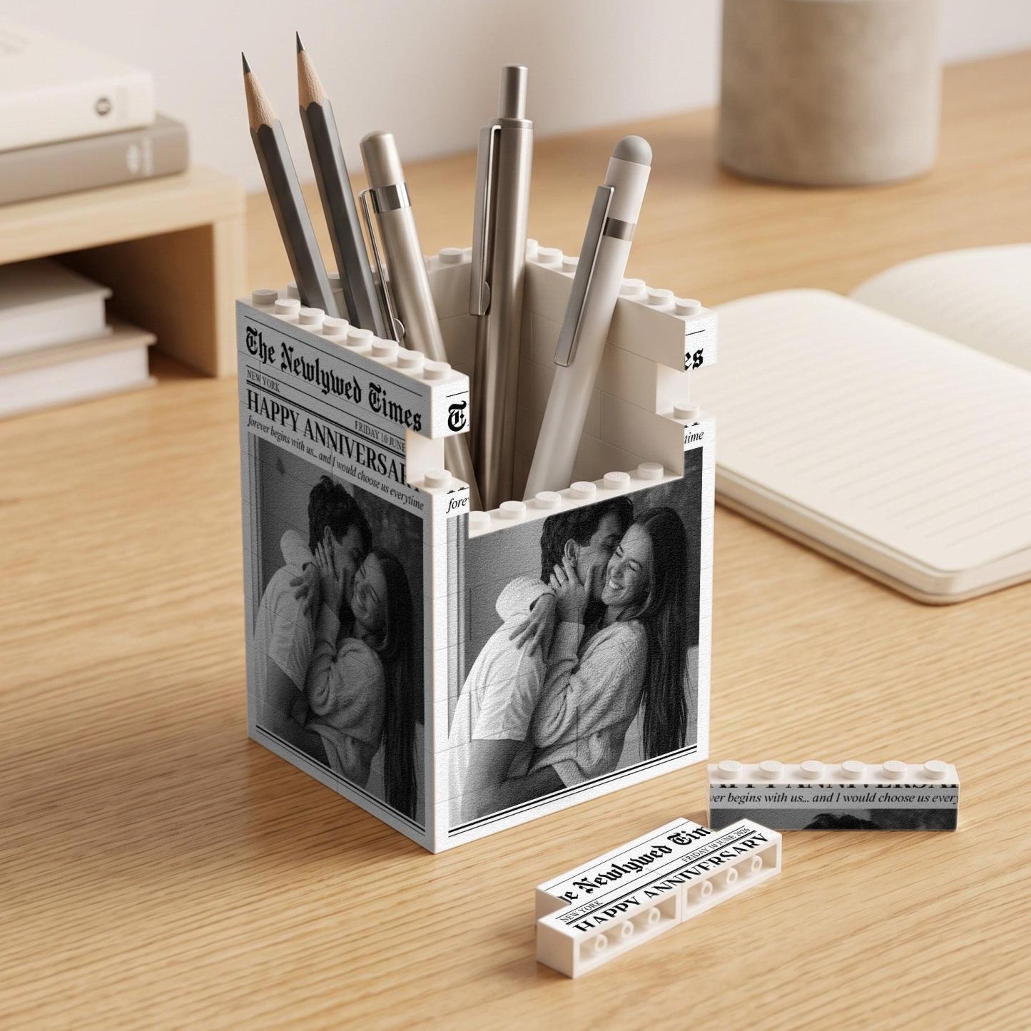The Forever Post - Love Newspaper Custom Couples Photo, Special Date - Personalized Pen Holder - PhotoMoonLamp