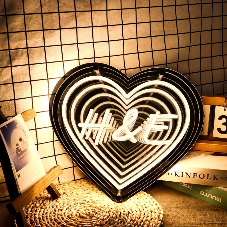 Custom Neon Infinity Mirror,LED Mirror Neon Sign,Neon Mirror Wedding Light Art,Custom Initials Heart Sign Light wedding Gift for Her