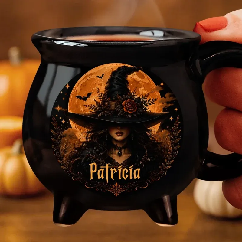 Halloween Cauldron Mug 12oz – Personalized Witch-Themed Coffee Cup for Gifts, Spooky Season Decor & Cozy Evenings