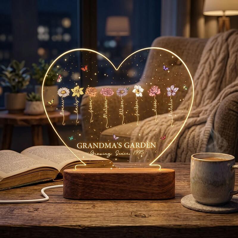 A Growing Love from Grandma's Garden - Personalized Birth Flowers LED Night Light Mother's Day Birthday Gift