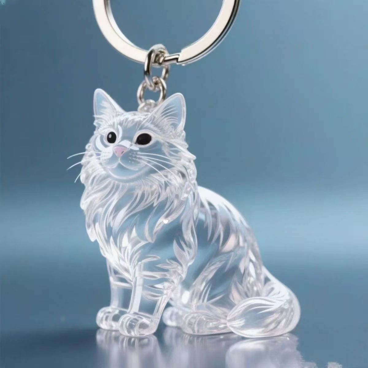Transparent Resin Cat Keychain – Golden Tabby Design, Handcrafted Animal Pendant for Bag or Car Keys