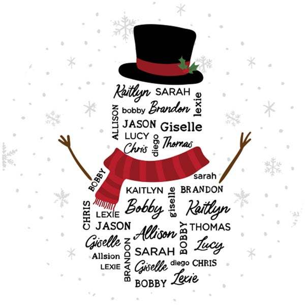 Snowman Repeating Name Personalized Christmas Tea Towel
