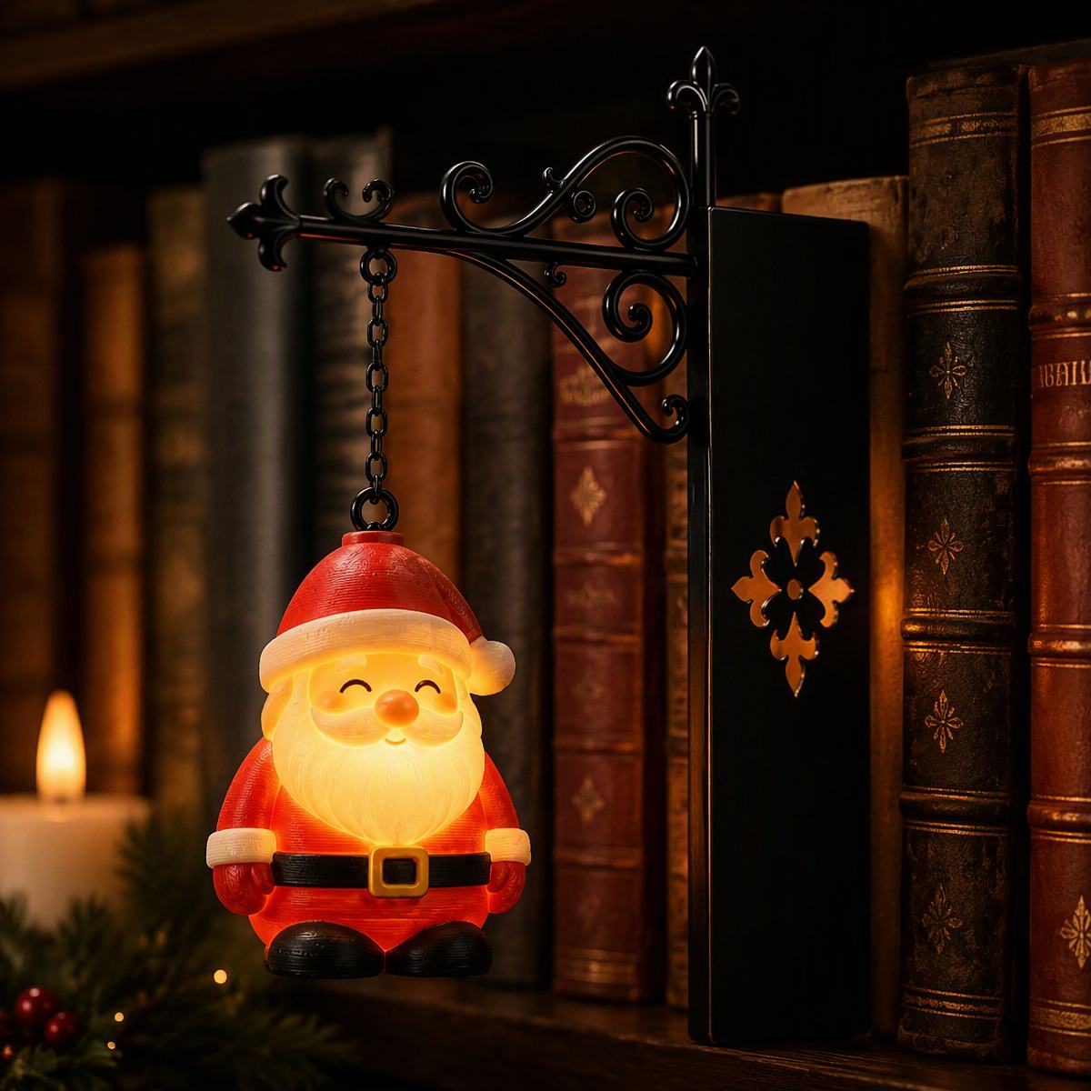 Christmas Bookshelf Light - Santa Reading Ornament for Library, Home Decor Gift for Book Lovers