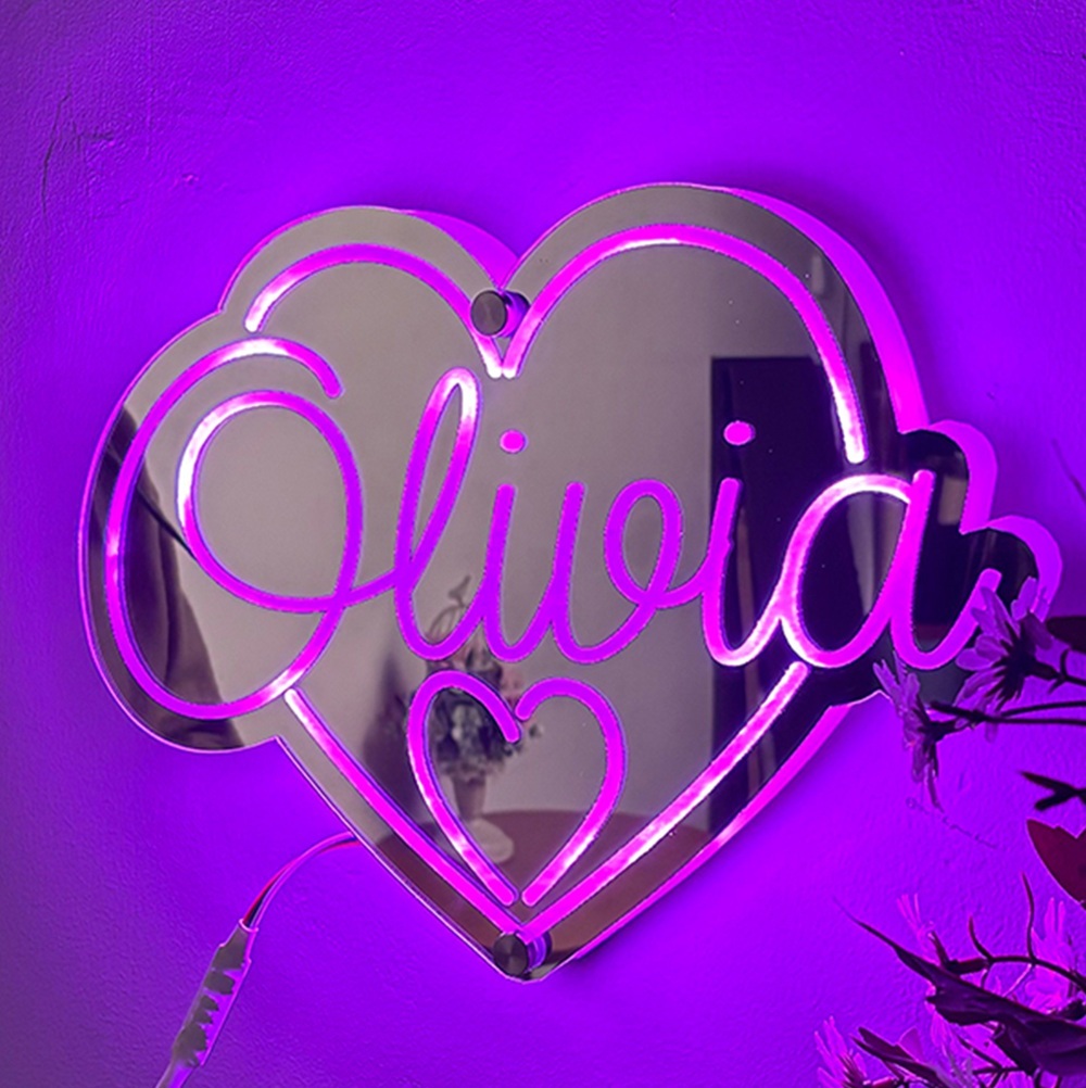 Personalized Heart-Shaped Mirror Name Lamp