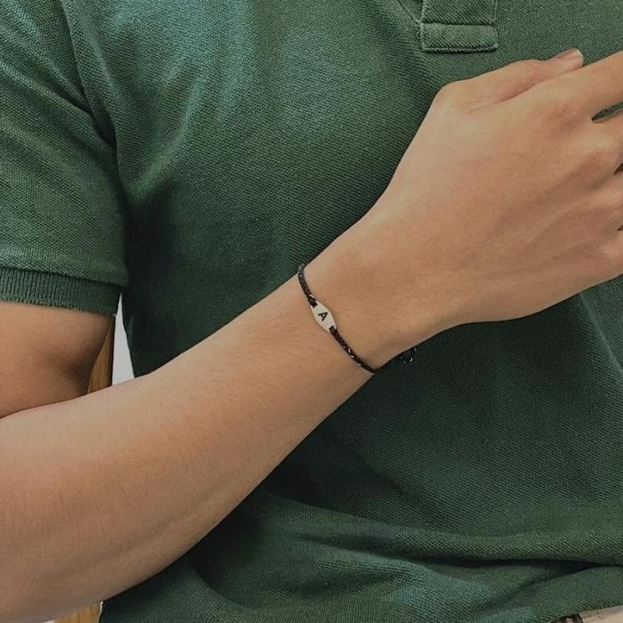 Mellon_id gelang inisial huruf couple aesthetic pasangan hitam marron pria wanita Tali Bracelets Stainless