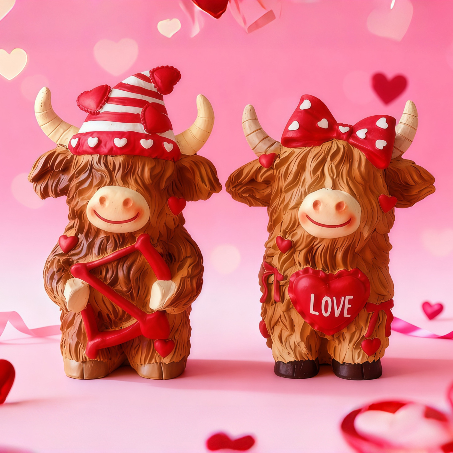 Sweet Highland Cow Pair Resin Ornament - Valentine's Day Home Decor for Couples