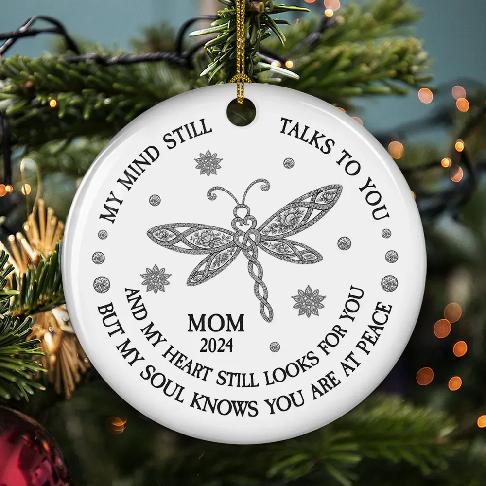 Personalized Ceramic Ornament for Memorial Christmas Gift – 'My Mind Still Talks To You' Butterfly Design - PhotoMoonLamp