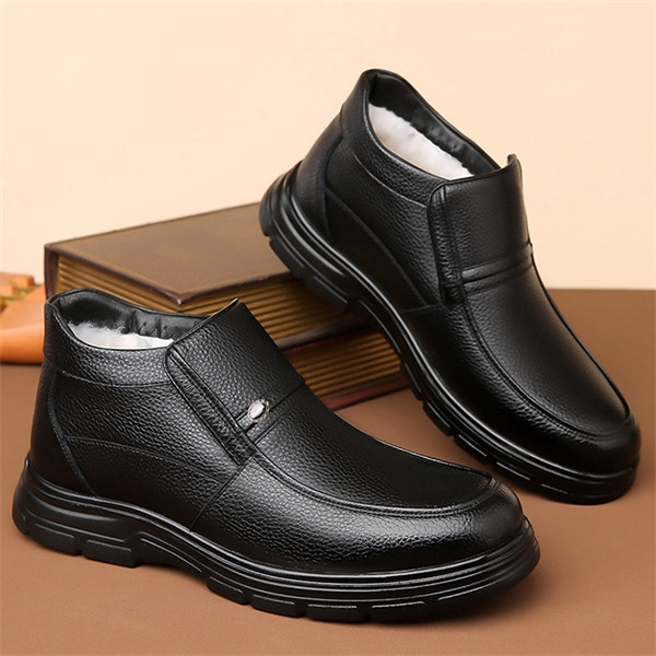 Men's Genuine Leather Waterproof Wool Lined Soft-Sole Loafers | Warm & Comfortable