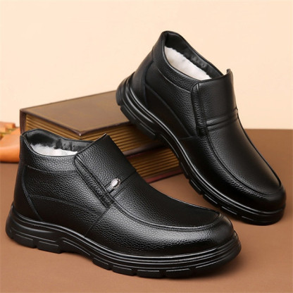 Men's Genuine Leather Waterproof Wool Lined Soft-Sole Loafers | Warm & Comfortable