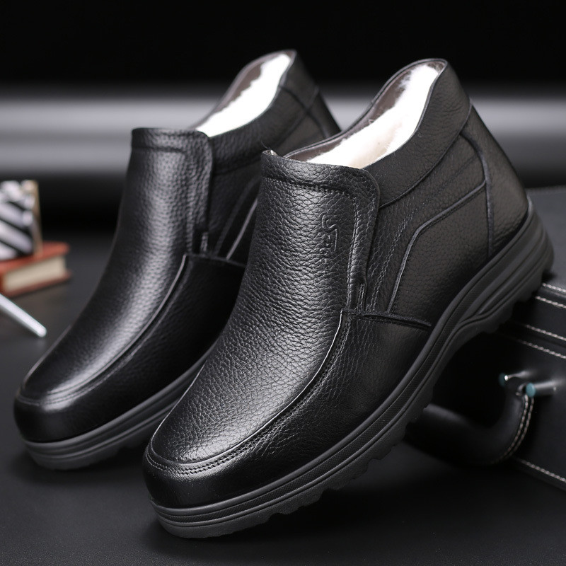 Men's leather waterproof fleece lined soft sole shoes-MENSZONES