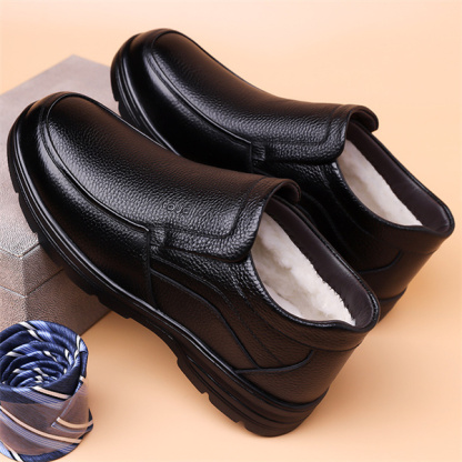 Men's Genuine Leather Waterproof Wool Lined Soft-Sole Loafers | Warm & Comfortable