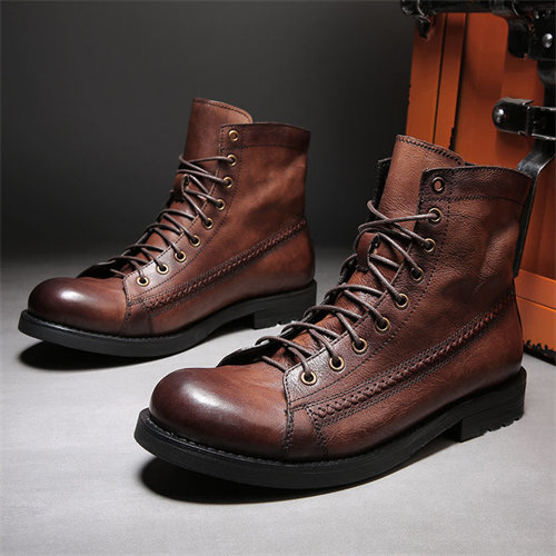 Mens Genuine Leather Waterproof Non-slip Arch Support Hiking Casual Chukka Boots