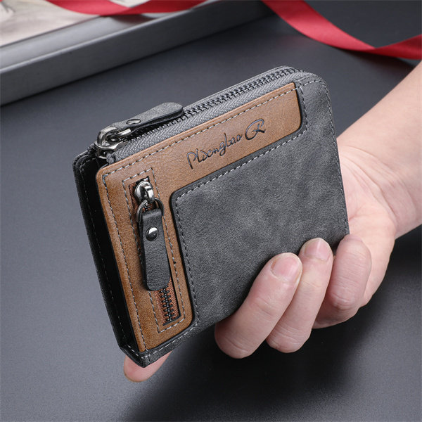 Genuine leather anti-theft zipper coin purse and card holder