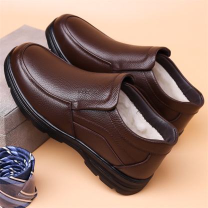 Men's Genuine Leather Waterproof Wool Lined Soft-Sole Loafers | Warm & Comfortable