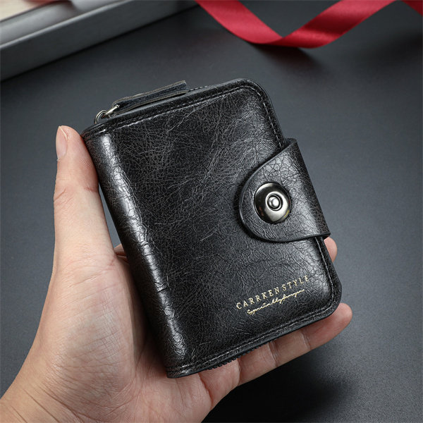 Genuine leather anti-theft zipper coin purse and card holder