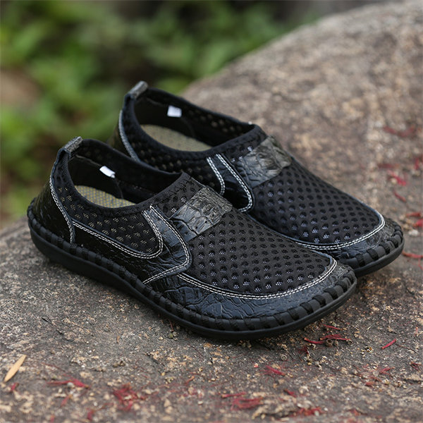 Mens Hand Stitching Breathable Honeycomb Slip-on Casual Shoes