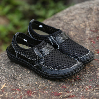 Mens Hand Stitching Breathable Honeycomb Slip-on Casual Shoes