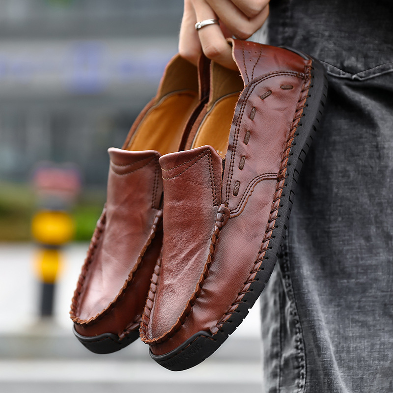 Men's genuine leather handmade soft-soled non-slip casual loafers