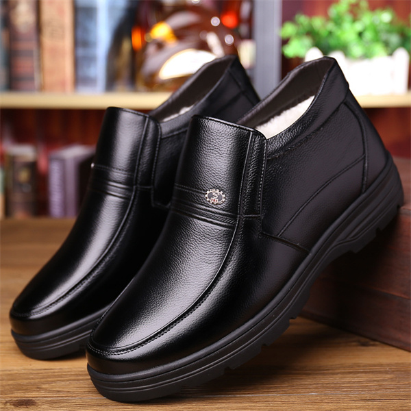 Men's leather soft sole wool lined casual loafers-MENSZONES
