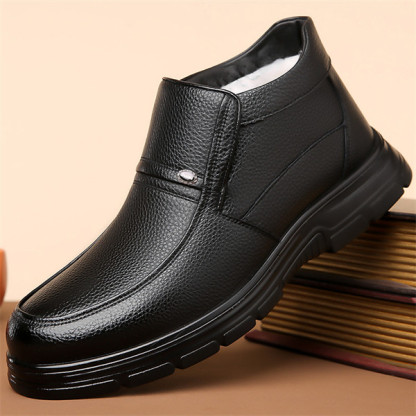 Men's Genuine Leather Waterproof Wool Lined Soft-Sole Loafers | Warm & Comfortable