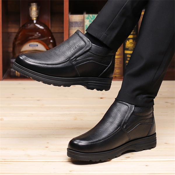 Men's leather waterproof fleece lined soft sole shoes-MENSZONES