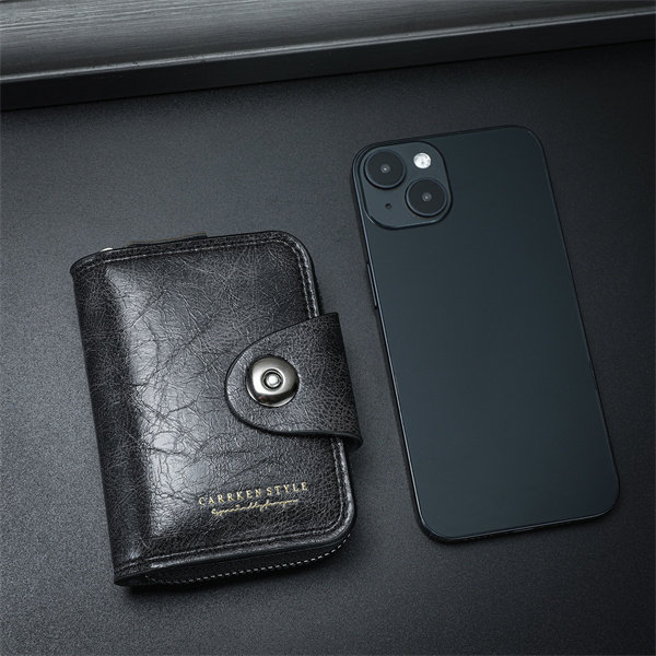 Genuine leather anti-theft zipper coin purse and card holder