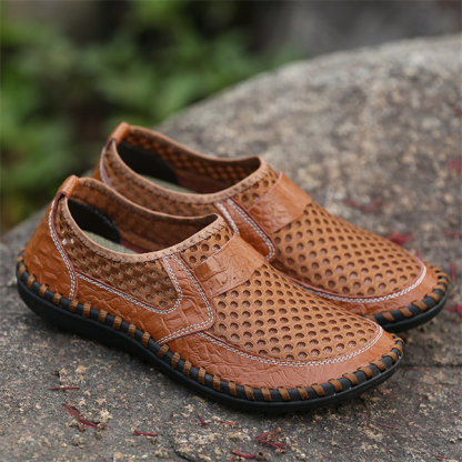 Mens Hand Stitching Breathable Honeycomb Slip-on Casual Shoes