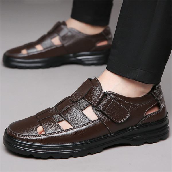 Men's outdoor casual genuine leather comfortable non-slip sandals-MENSZONES