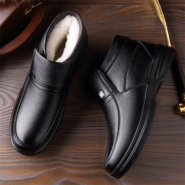 Men's leather waterproof fleece lined soft sole shoes-MENSZONES
