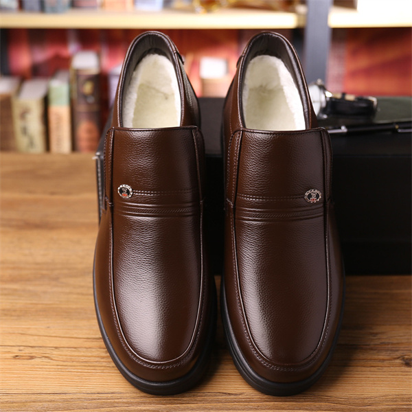 Men's leather soft sole wool lined casual loafers-MENSZONES