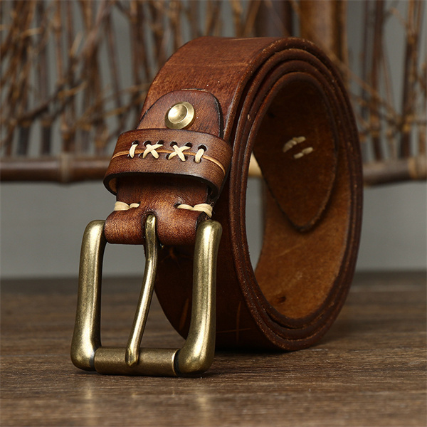 Handcrafted Full Grain Leather Belt: Vintage Style 1.5" Wide Thickened, Men's Belt
