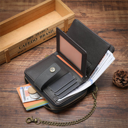 Genuine leather anti-theft zipper coin purse and card holder