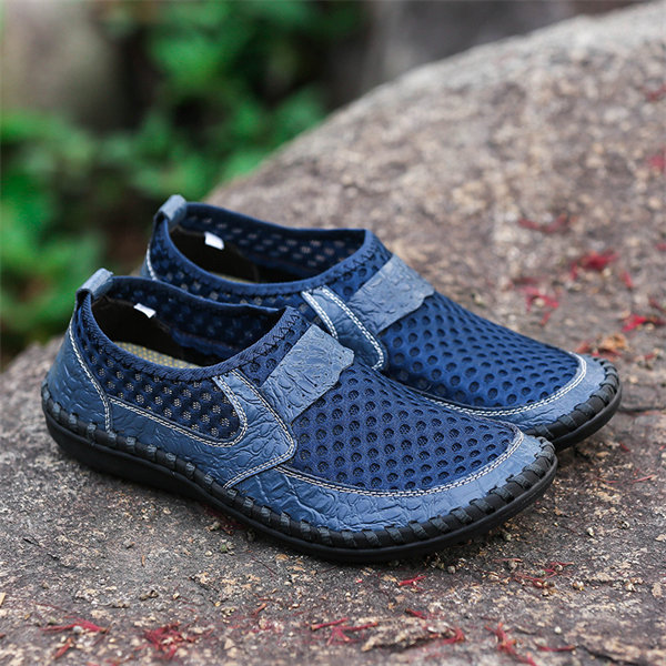 Mens Hand Stitching Breathable Honeycomb Slip-on Casual Shoes