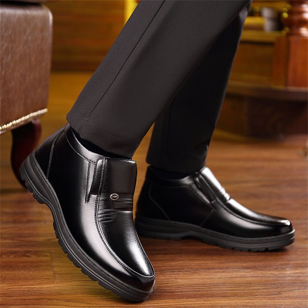 Men's leather soft sole wool lined casual loafers-MENSZONES