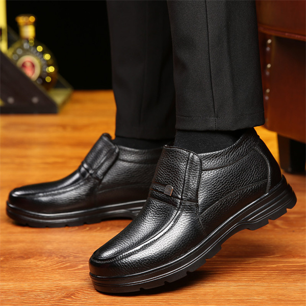 Men's leather waterproof fleece lined soft sole shoes-MENSZONES
