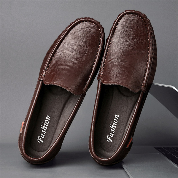 Genuine leather comfortable and casual slip-on loafers