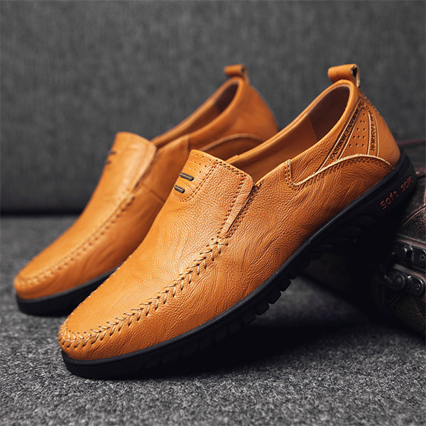 Mens Genuine Leather Soft Insole Casual Business Slip On Loafers